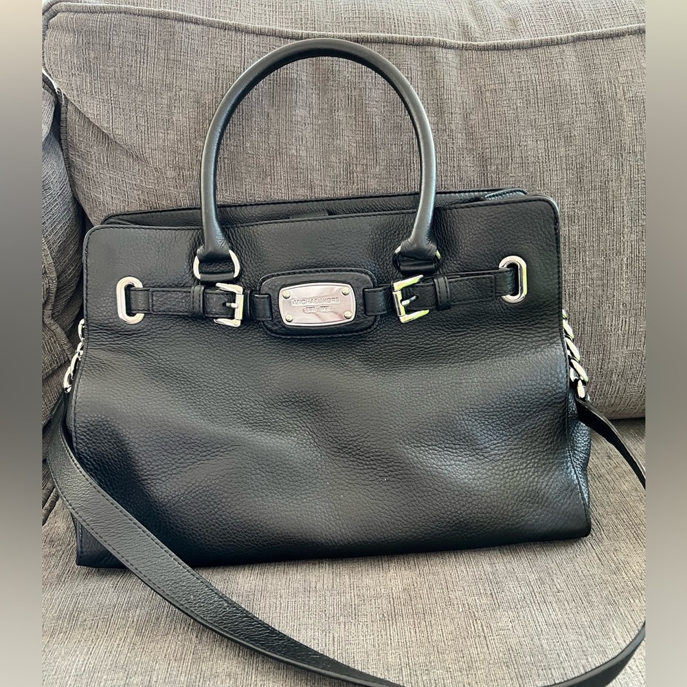 Micahel Kors Black Leather and Silver Satchel